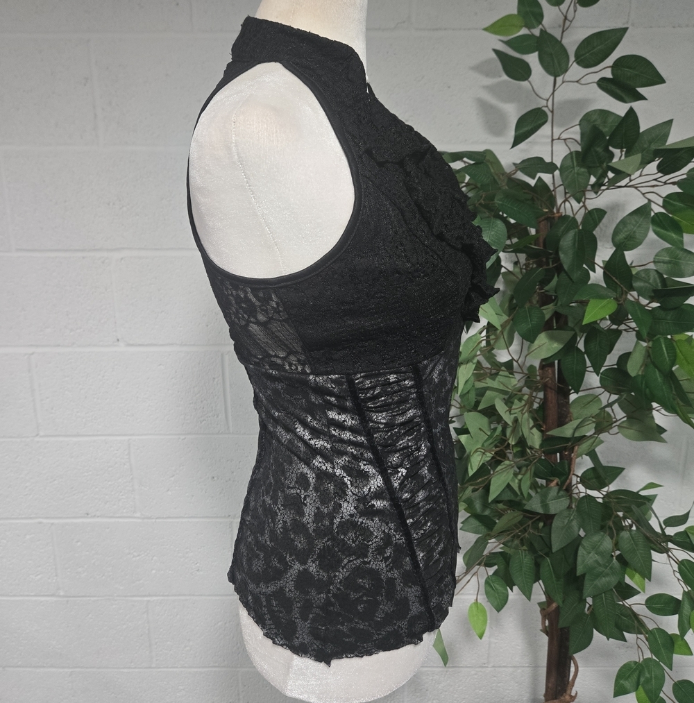 XOXO Y2K Lace Ruffled Stretch Ruched Sleeveless Leopard Top Camisole Small - Picture 3 of 7